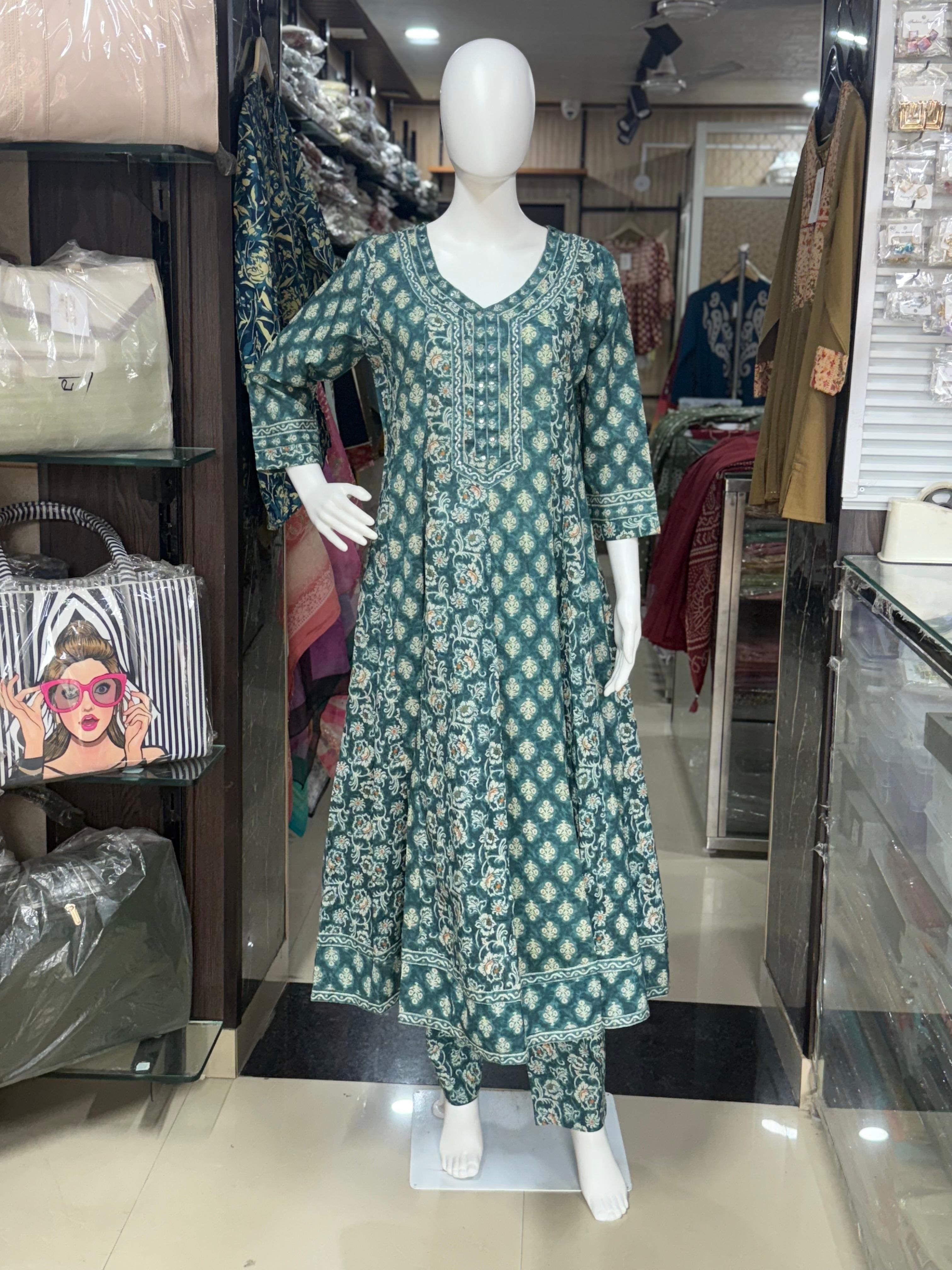 Premium Cotton Printed Cotton Anarkali Suit With Full Length Dupatta