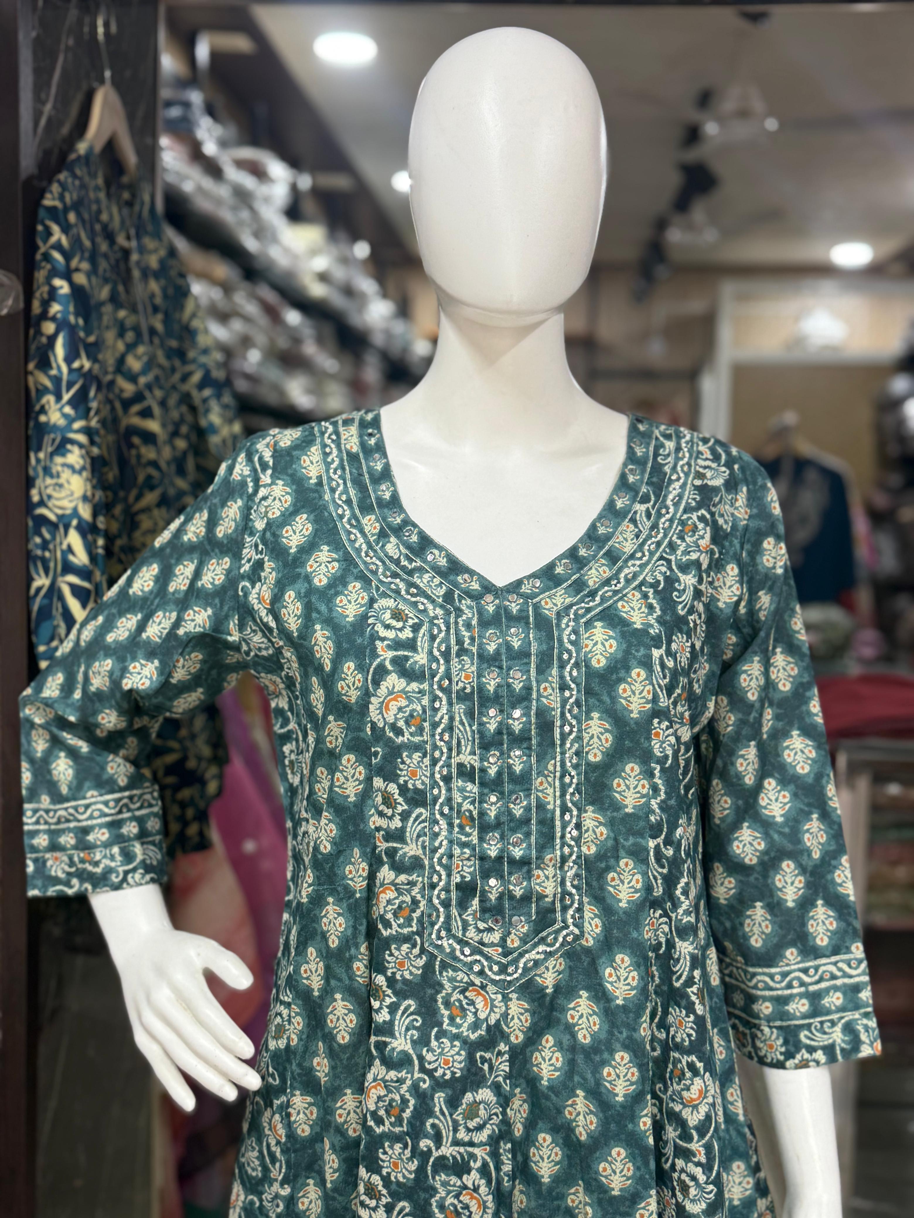 Premium Cotton Printed Cotton Anarkali Suit With Full Length Dupatta