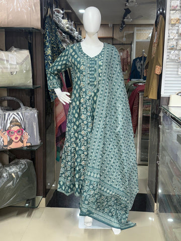 Premium Cotton Printed Cotton Anarkali Suit With Full Length Dupatta