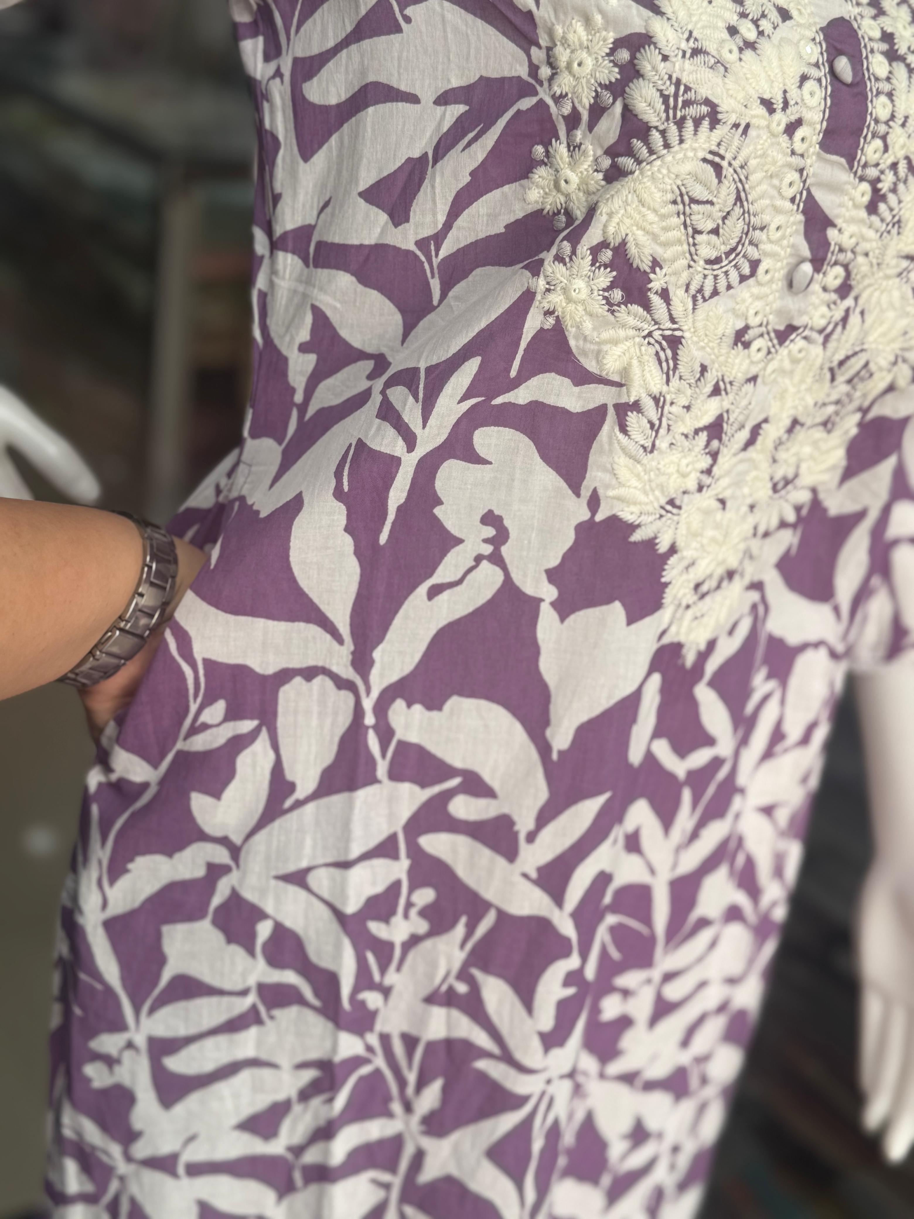 Mauve Chikankari Cotton Office Wear Suit With Kota Doriya Dupatta
