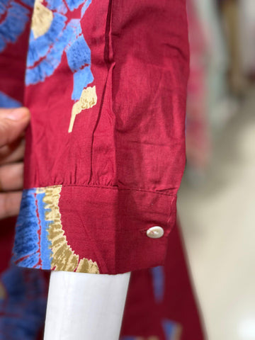 Maroon Cotton Coord Set With Beautiful Bird Print
