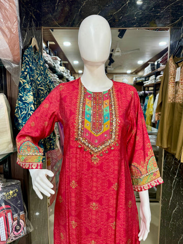 Muslin Cotton Party Wear Suit With Gota-Patti And Sequins Work
