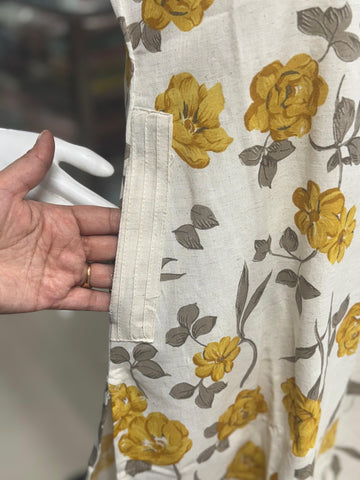 Off-White And Yellow Floral Print Cotton 2-Piece Coord Set