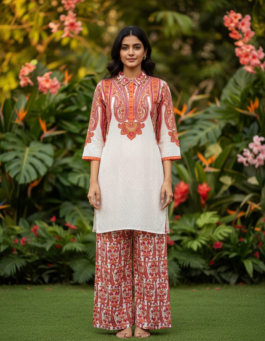 Women's Off-White Digital Print Coord Set